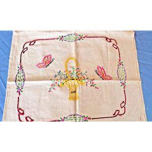 Vintage Embroidery Flower Basket Pillow Cover Case Butterflies 17x16